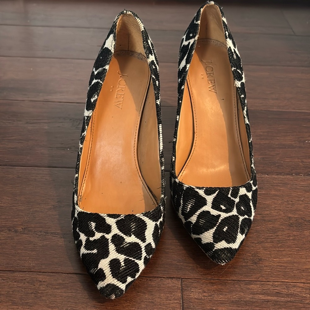 J Crew Women's Size 7 Gabbie Leopard Textured Pump Heel Black and White